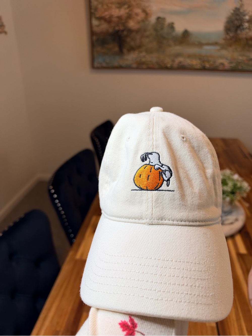 American Eagle Snoopy Pumpkin Baseball Hat Cream Peanuts Fall 🎃